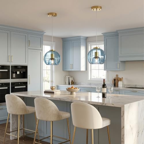 Sky Blue Glass Pendant Lights Kitchen Island (Sky Blue(7.87 in) / 2-Pack)