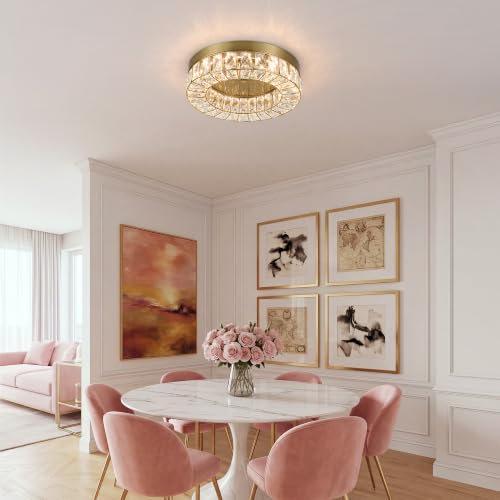 Crystal LED Flush Mount Ceiling Light Fixtures Modern Solid Gold LED Chandelier Lighting for Kitchen Closet Hallway Bedroom Foyer Laundry Room (14" Flush Mount GD)