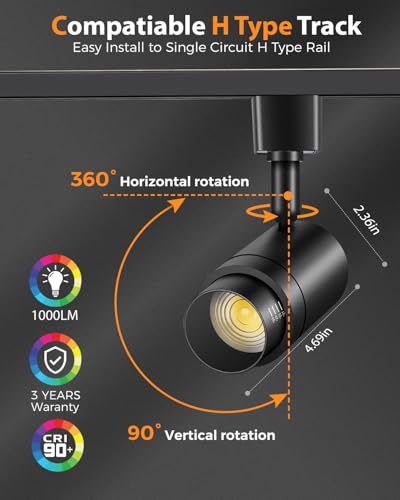 5 Color Zoomable H Track Lighting Heads Dimmable 12W 12 Pack Black (Black / 12 Pack)
