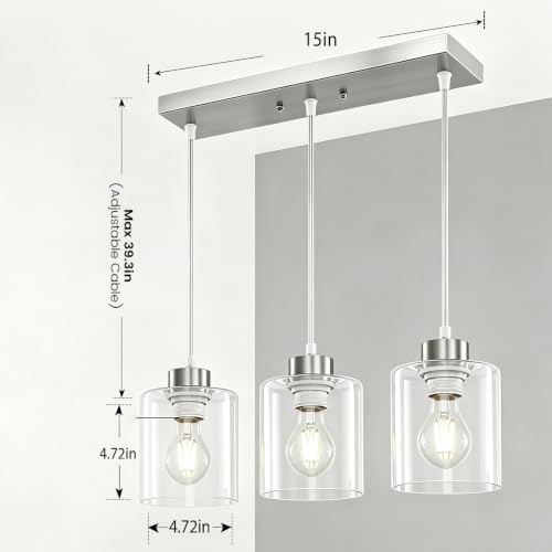 3 Light Pendant Light Fixtures with Clear Glass