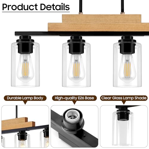 4 Light Rustic Wood Linear Chandeliers for Dining Room Hanging (Black & Beige / 4-Light)