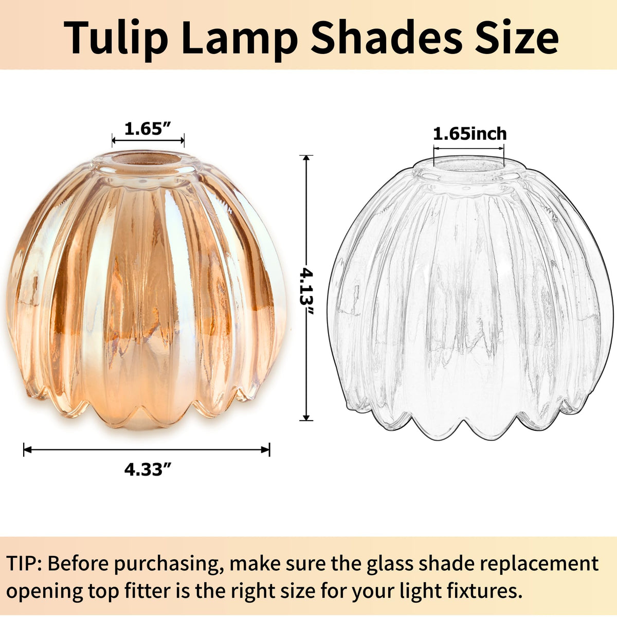 Amber Tulip Glass Lamp Shades Set of 2 (Tulip Amber / 2 Pack)