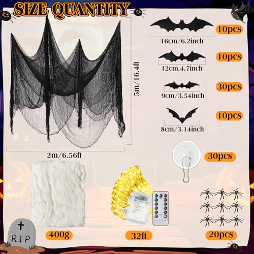 Halloween Spider Web Decorations with 32FT String Lights