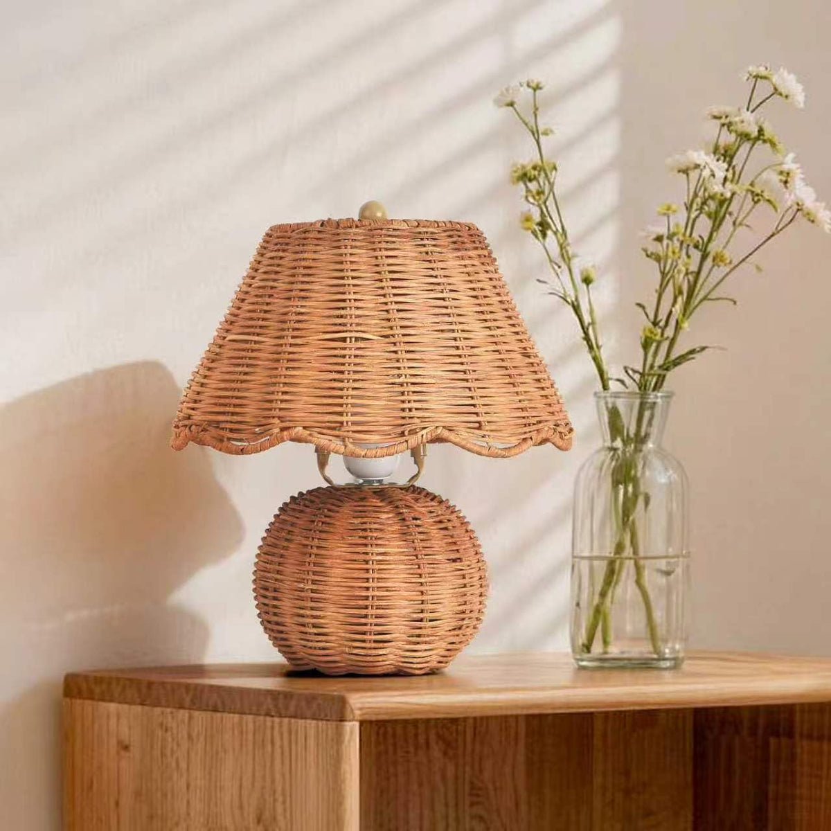 Rattan Small Bedside Mini Table Lamp for Bedroom (Rattan-Dark / On/Off Switch)