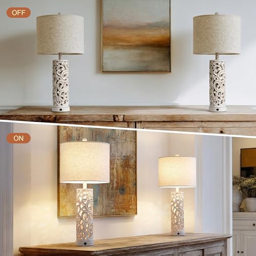 2-in-1 Light Table Lamp Set of 2 for Living Room, 28.5" Farmhouse Bedside Lamps with USB Charging Port, Main&Night Light & Dual Switches, Nightstand Lamp for Bedroom Home Office(Bulb Included) (Mat...