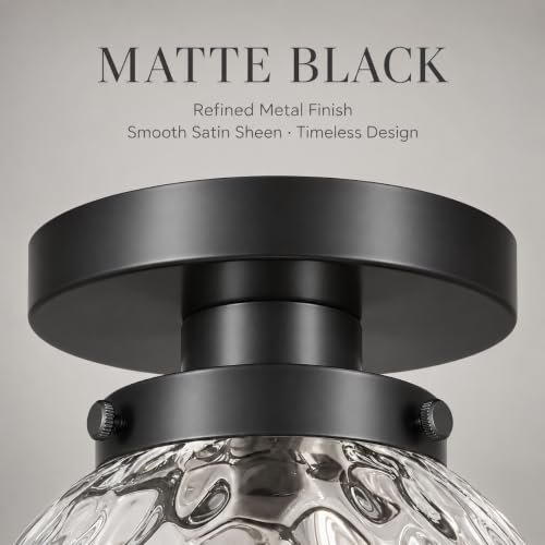 Small Semi Flush Mount Ceiling Light Fixtures (Black & Clear Harmmered Glass / 6in-1 light)