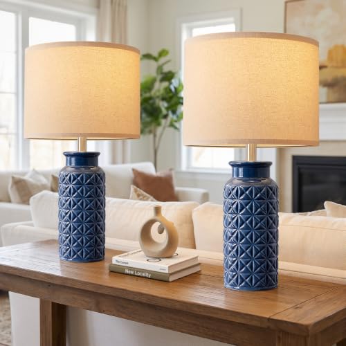 22.6" Modern Ceramic Bedside Lamps Set of 2 (Dark Blue)