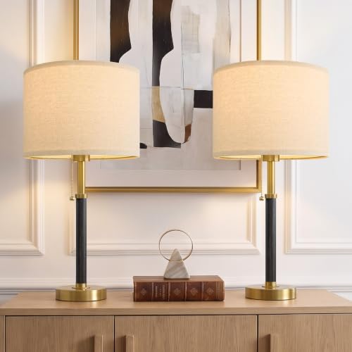 Wood Table Lamps 22" Mid Century Modern Lamps for Bedroom Living Room Lamps (Wood & Black)
