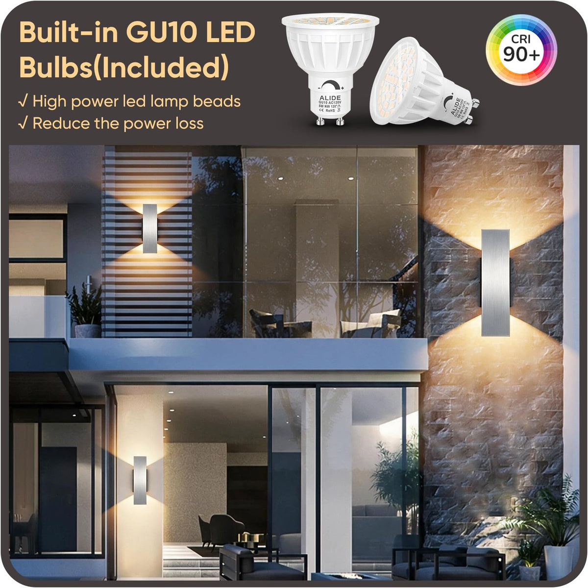 2 Pack Nickel Outdoor LED Up Down Wall Sconces (Brushed Nickel)