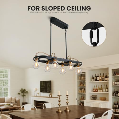 6 Lights Rectangular Chandelier (Black)