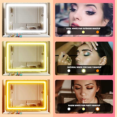 Lighted Makeup Mirror (Round Corner White / 13"L x 17.2"W)