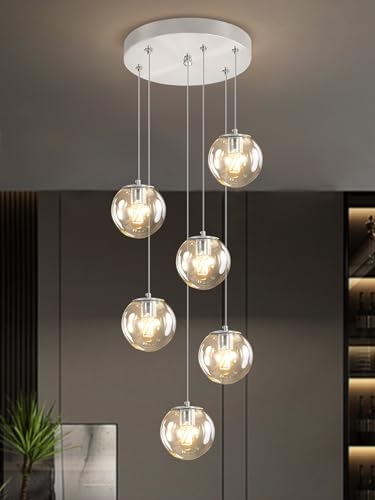 Silver LED Staircase Chandelier 6 (Silver-Clear / Globe 6-Light)