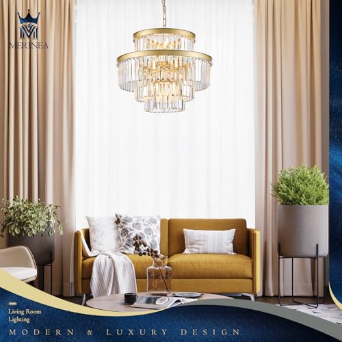 Gold Crystal Chandeliers 15 Lights 22" Luxury Round Chandelier (Gold / Medium-21.6”)
