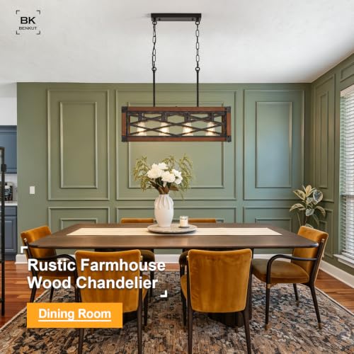 Farmhouse Kitchen Island Lighting 4 Lights Wood Rectangle Chandelier (4 Light Cross)