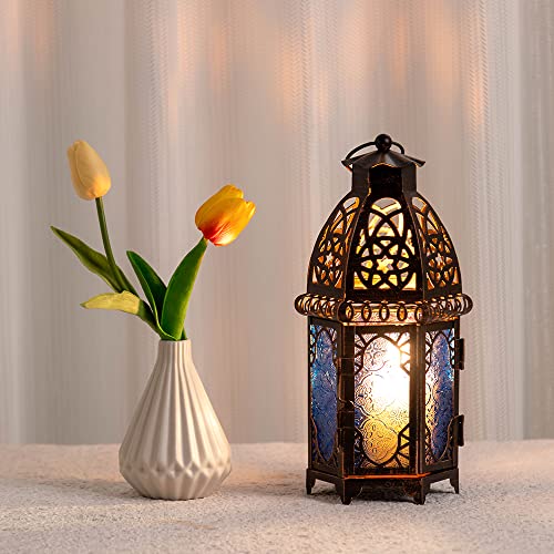 Vintage Candle Lantern (Large / Blue - 12.8''h)
