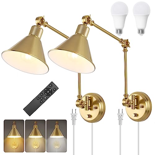 Wall Sconce with Remote Control (Gold / 2 Pack- (Remote+Bulbs))