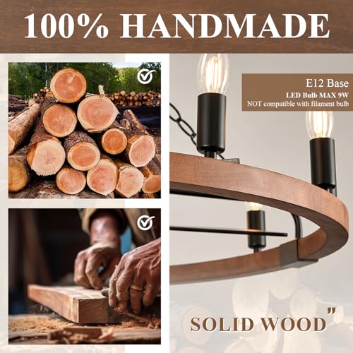 Farmhouse Wooden Wagon Wheel Chandelier Fan 12 (Walnut / 35.4 inches)