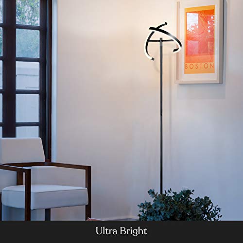 Halo Split Modern Bright LED Torchiere Floor Lamp for Offices (Jet Black)
