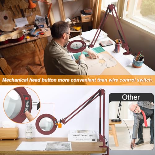 12X Large Magnifying Glass with Light and Clamp (Red / 12X 32inch Clamp)