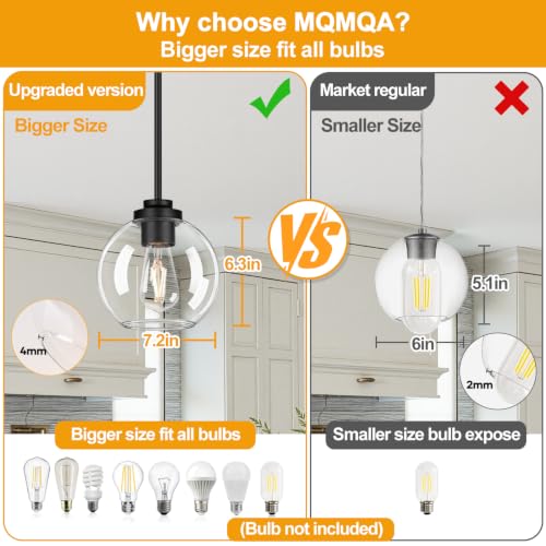 2 Pack Globe Pendant Lights (Matte Black + Clear Glass 2 Pack)