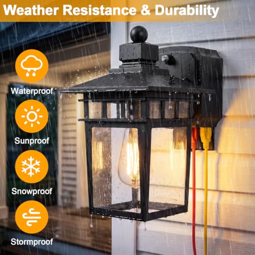 Porch Light with GFCI Outlet (Black / 2-Pack-Dusk to Dawn)