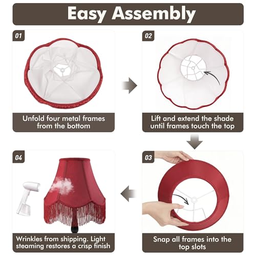 Burgundy Bell Fringe Lamp Shades Set of 2 (Red Tassels — 2 Packs / Medium — 6" x 13" x 10.6")
