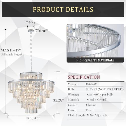 36" Large Crystal Chandelier (Chrome / Large-36”)