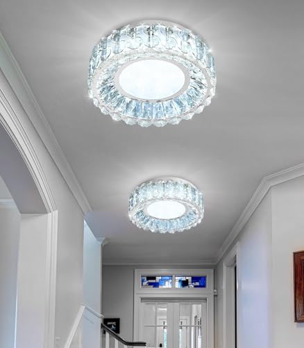 12 Inch Dimmable Crystal Chandelier Modern LED Flush Mount Ceiling Light Fixtures for Bedroom Hallway Staircase Silver (12" Silver)