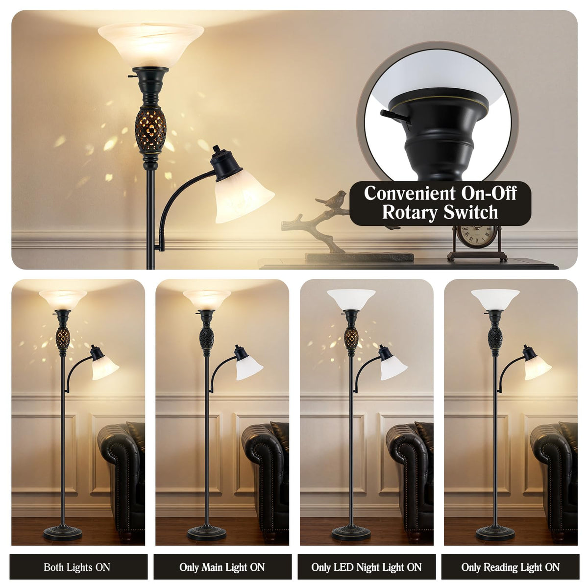 70" Floor Lamp with Night Light (Black 2)