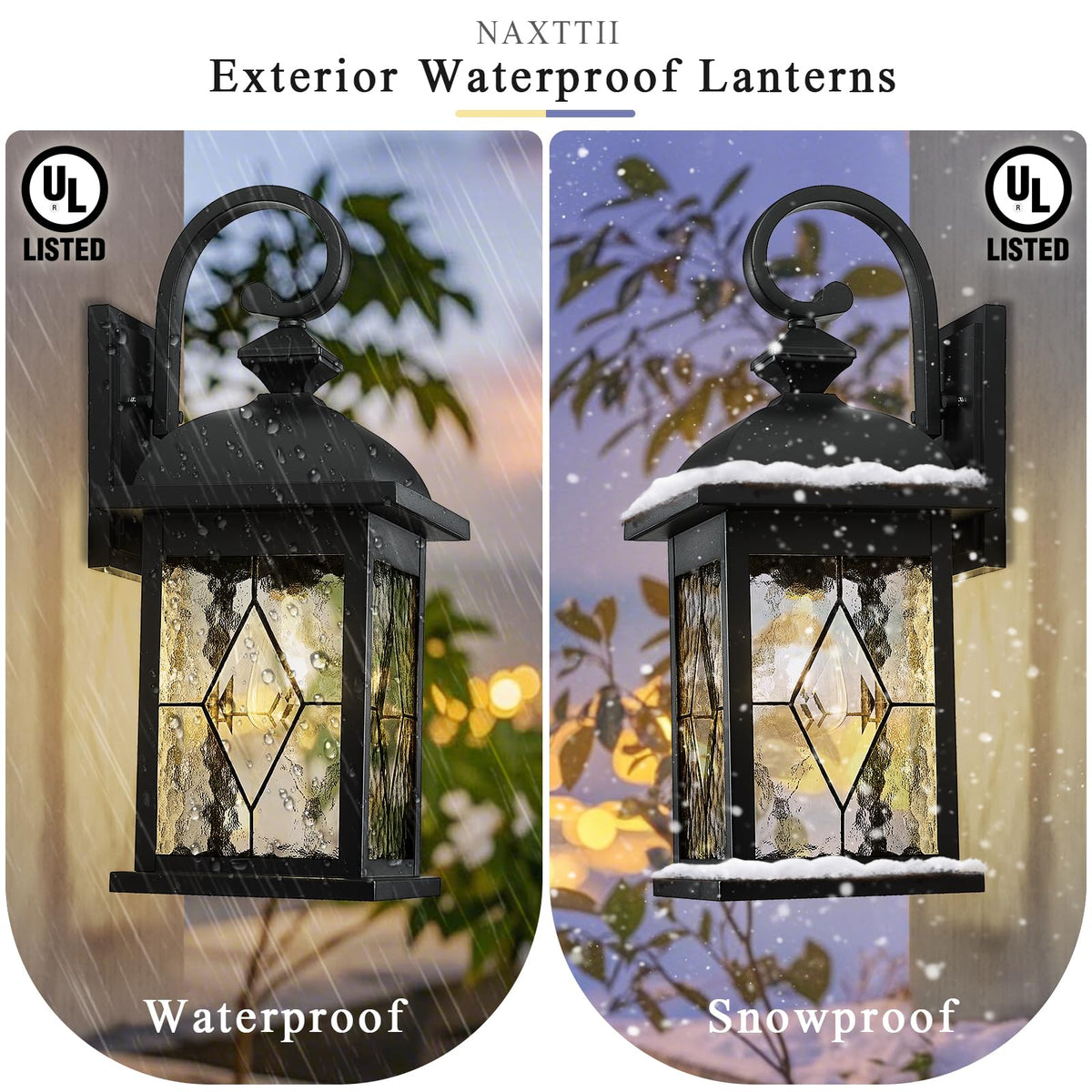 Porch Lights Outdoor 21 Inch Large Outdoor Wall Lights with Clear Water Ripple Glass Aluminum Waterproof and E26 Socket (Black / 21 inch)