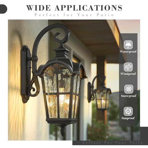 28.7" Black Outdoor Wall Sconce (Black - Water Ripple Glass / 28.7 Inch - No Function)