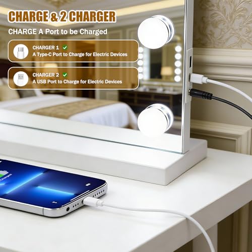 Vanity Mirror with Lights (White / 23"L x 18"W)