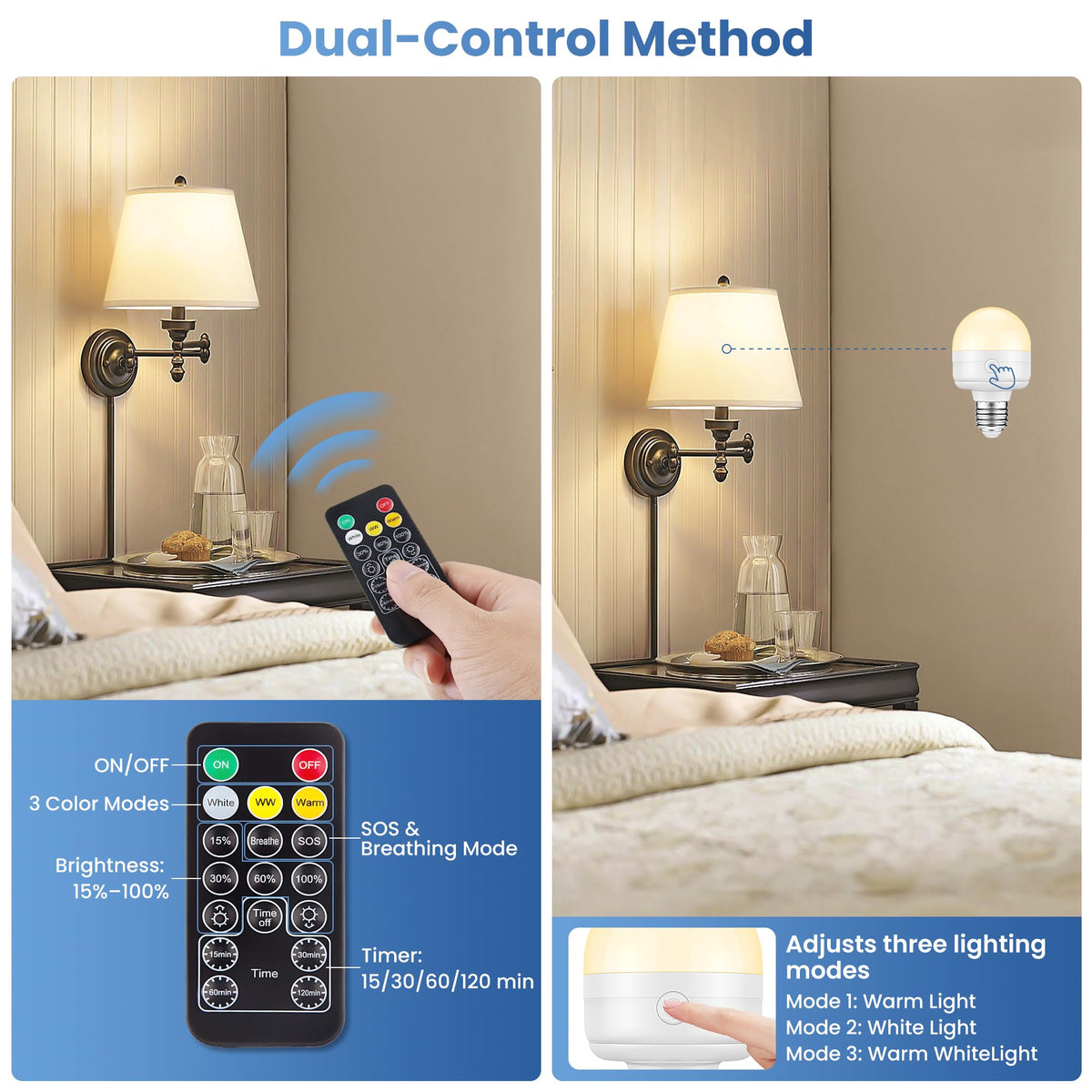 Rechargeable Light Bulbs with Remote and Timer