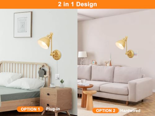 2 Pack Plug in Wall Sconces with Remote Control (Oak-2 PACK(Bulbs+Remote))