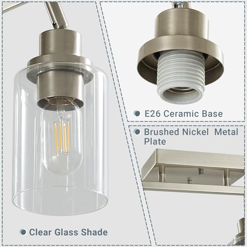 2 Light Brushed Nickel Bathroom Vanity Track Light Fixtures Ceiling Mount Kitchen Track Lighting Kit with Clear Glass Shade (Brushed Nickel / 2-Light)