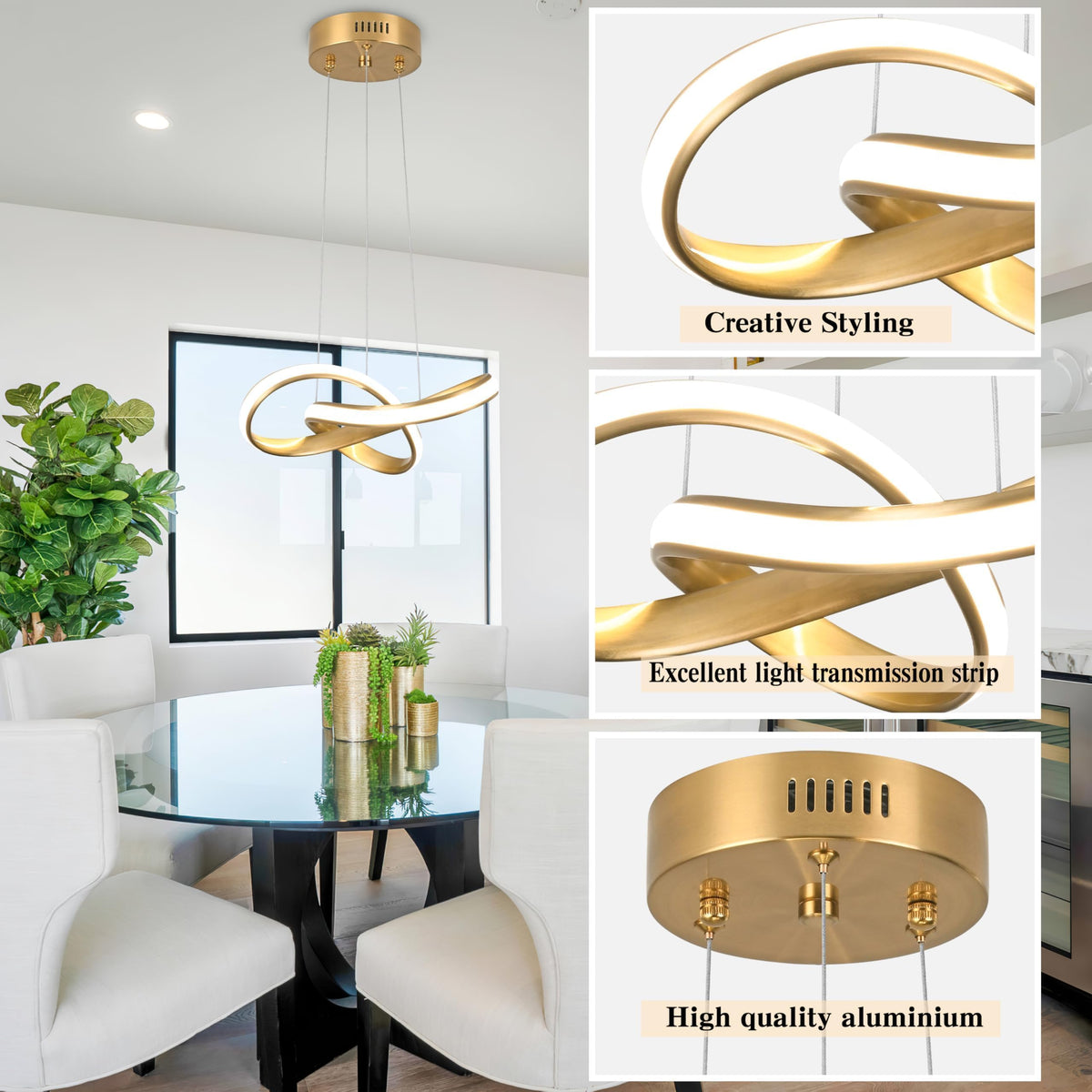 Modern LED Chandelier Contemporary Pendant Lighting Ring Light Fixture Gold with 4500K and 59in Height Adjustable Hanging Lamp for Kitchen Island Hallway Foyer Closet Corridor (Gold / 12 Inch)