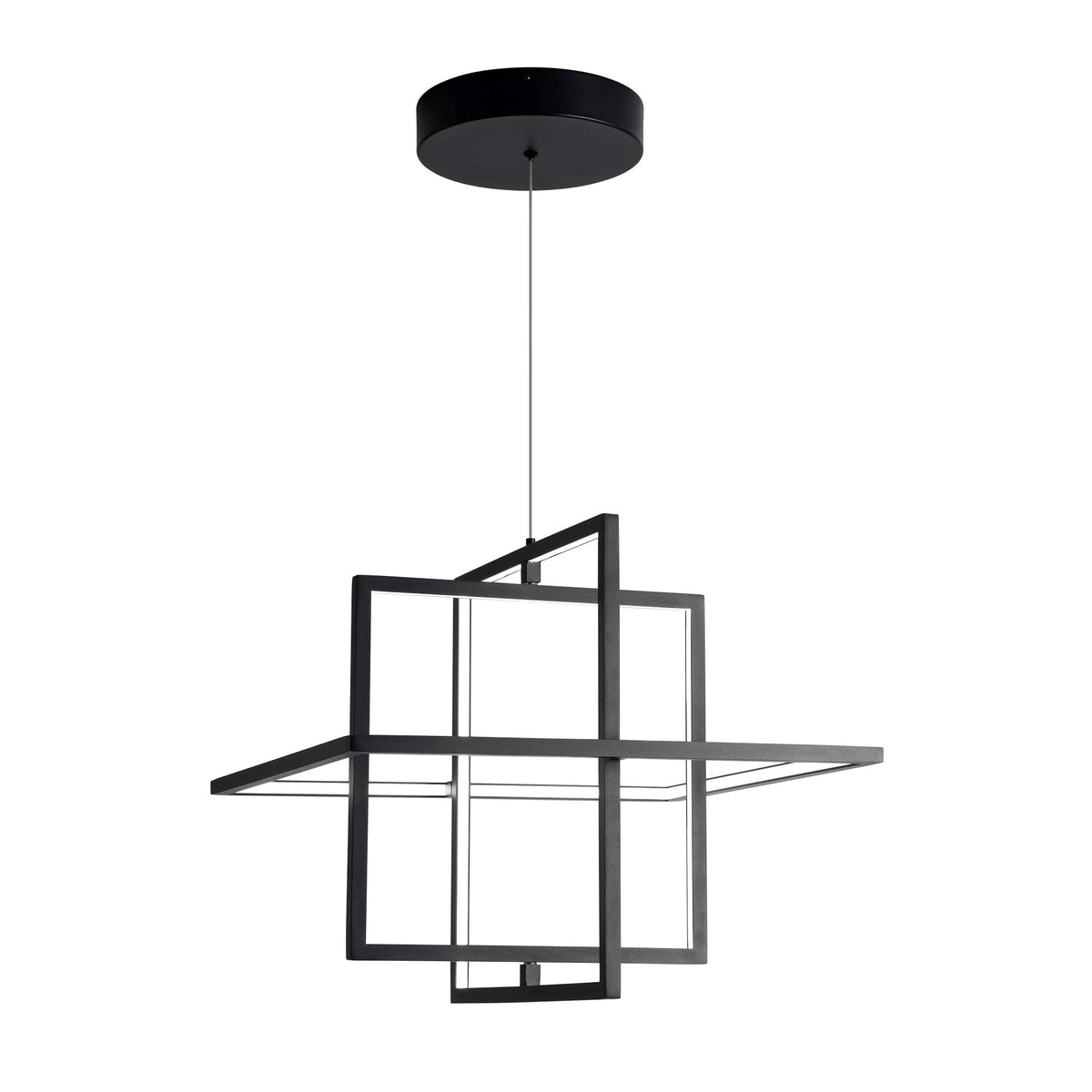 Modern Black LED Square Hanging Pendant Chandelier (Black / 3 Rings)