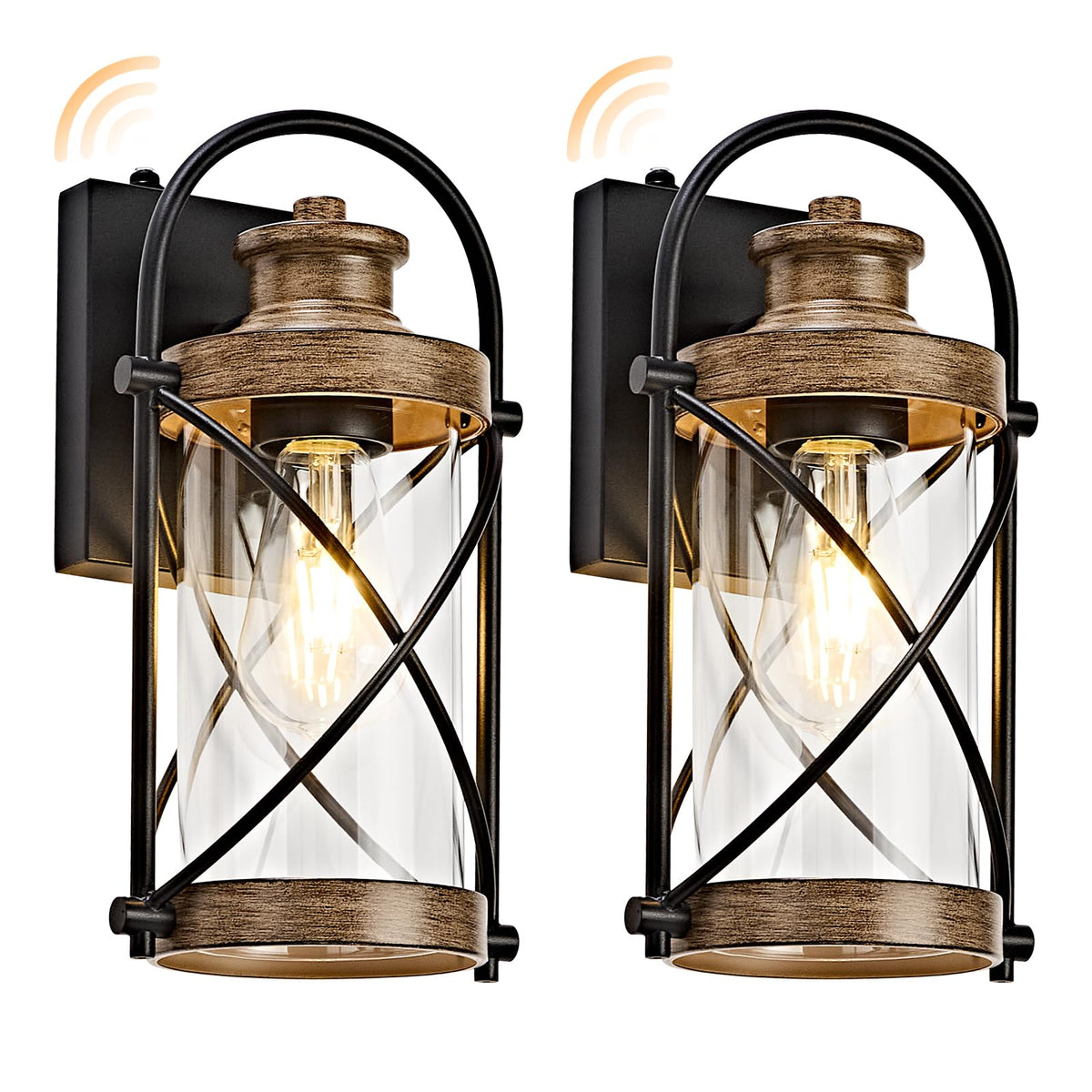 Dusk to Dawn Outdoor Wall Lights Fixtures (Wood Grain / 12.8''(2-Pack))