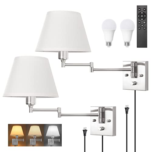 Wall Sconces Plug in (White-Remote / Medium)