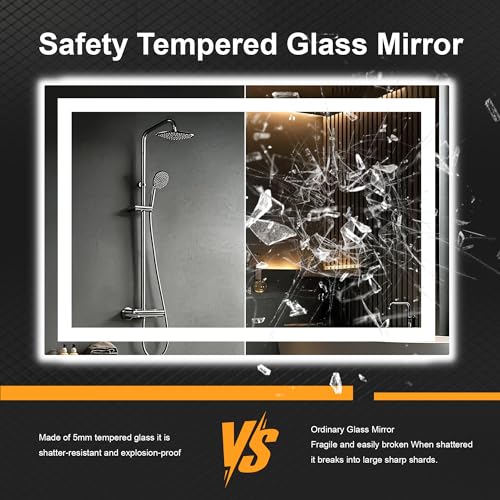 36x24 LED Bathroom Mirror with Lights (Rec Corner-3 Light Modes / 36"L x 24"W)