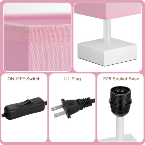 White Small Bedside Lamp for Bedroom (Pink & White / 12.8in)