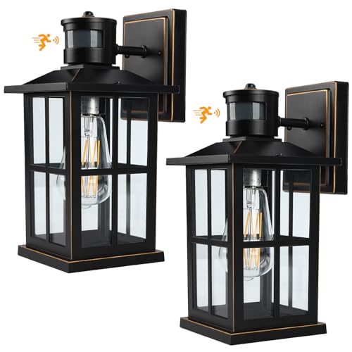 2 Pack Outdoor Motion Sensor Porch Light (Matte Black)