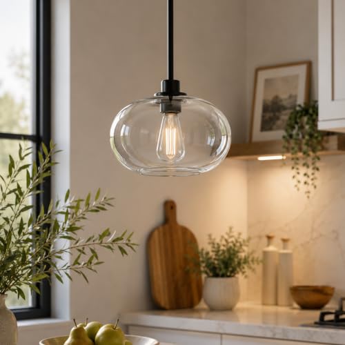 10 Inch Glass Pendant Light for Kitchen Island (Black)