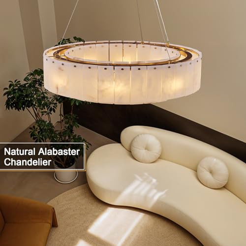 Alabaster Round Chandelier (2-Gold-31in / 31 in)