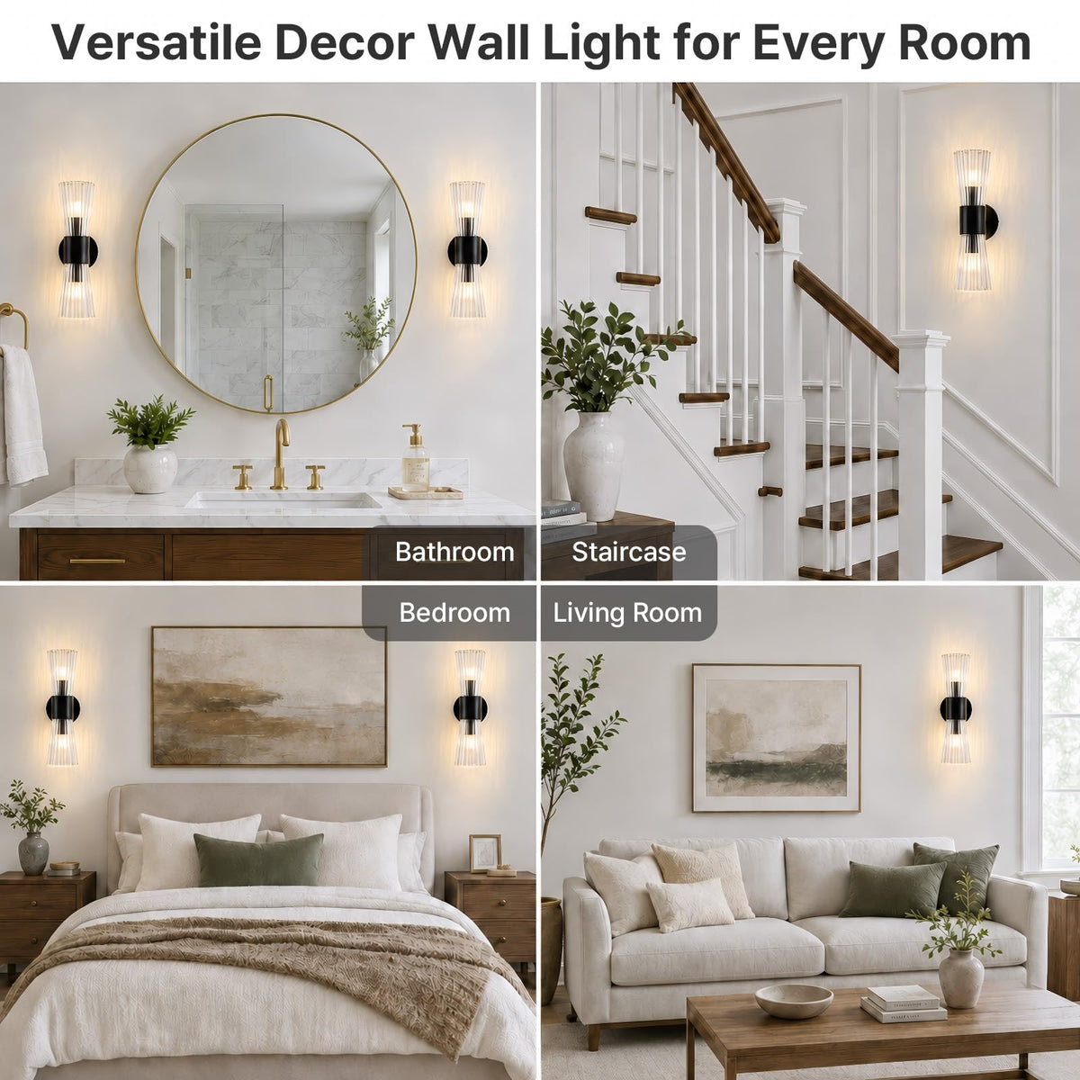 Black Glass Wall Sconce Light (Black Clear Glass)