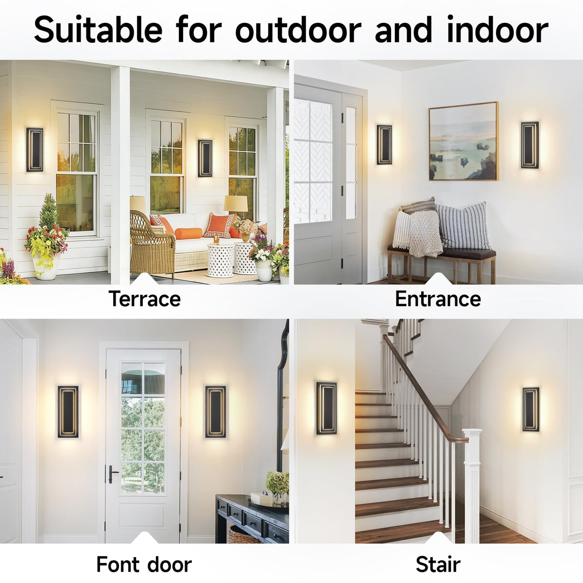 Outdoor Front Porch Light Fixtures (Black-2-Tier Modern Design / 15.7 Inches（40 cm）)