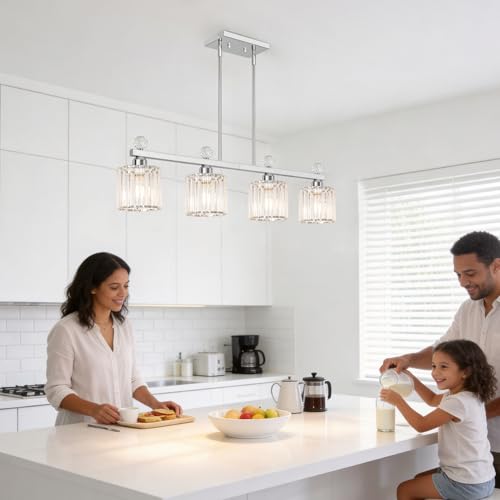 32" Crystal Island Light for Kitchen 4 (Chrome / 4 light-32in)