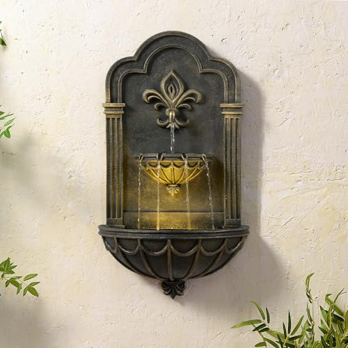 Fleur-de-lis Outdoor Water Fountain, Black & Gold (Black & Gold)
