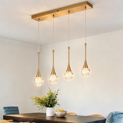 4 Light Brushed Gold Crystal Chandelier (Gold / Rectangle Pendant 4-Light)
