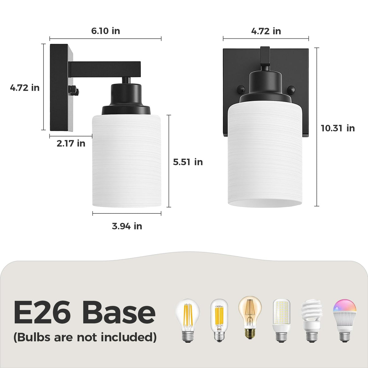 Set of 2 Wall Sconces for Bathroom Black Single Light Vanity Light (Black / 1-Light(2 Pack))